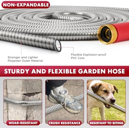Stainless Steel Garden Hose 50ft, Heavy Duty Water Hose with 10 Functional Nozzles, No Kink, Lightweight and Flexible, Strong and Durable, Suitable for Outdoor,Yard and Lawn - Image 3