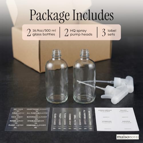 MaisoNovo Clear Glass Spray Bottle for Plants | 16.9 Oz, Pack of 2 - Image 4