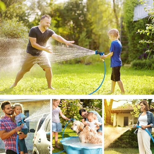 Expandable Garden Hose 100 ft with 10 Function Nozzle Sprayer, Lightweight Flexible Water Hose with Durable Collapsible Latex Core & Solid Brass Fittings, 100ft Retractable Stretch Hose, Blue - Image 7