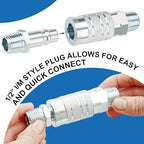 1/2” Air Hose Fittings Set, High Flow 4PCS I/M Industrial Type 1/2 Inch NPT Male Threads Size Plugs and 1PC Female Air Plug, Steel Air Compressor Accessories Quick Connect Fittings 300PSI (Pack of 2) - Image 5