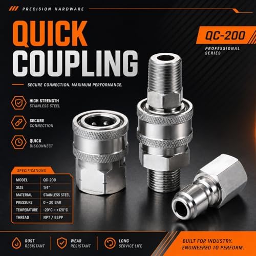 Hotop Npt 3/8 Inch Stainless Steel Male and Female Quick Connector, 6 Sets - Image 6