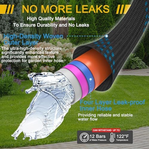 Garden Hose 50 ft, Leak Proof, Kink-Free Water Hose with 10 Function Spray Nozzle, Lightweight, Flexible, Fabric Portable Hose for Gardening, Blue - Image 2