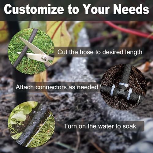 100FT Soaker Hose for Garden - 1/2" Diameter Heavy Duty Rubber Drip Irrigation Kit - Save 70% Water for Lawn/Flower Beds/Vegetable/Shrubs/Hedges - Image 3