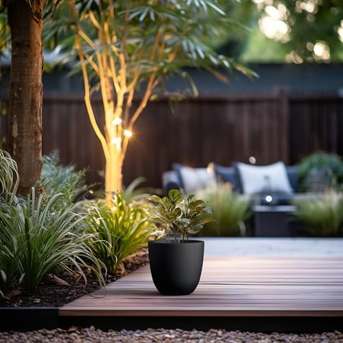 Kante Small Round Bowl Black Concrete Planter 10" Dia, Outdoor - Image 3