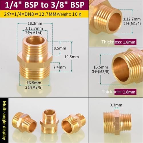 Hose Connector 6pcs Brass Pipe Hex Nipple Fitting 1/8" 1/4" 3/8" 1/2" 3/4" 1" BSP Male Thread Quick Adapter Coupler Connector for Garden Fitting(1l4 to 3l8) - Image 2