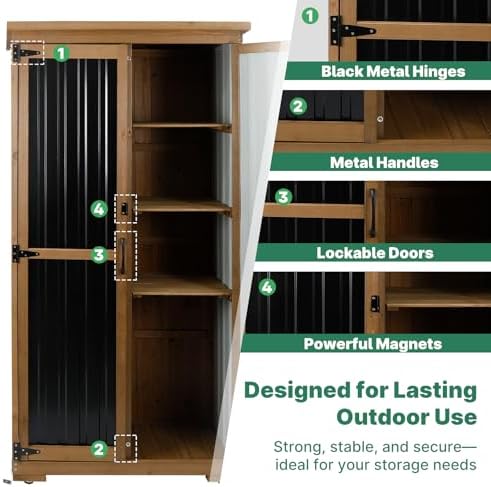 Ketive Outdoor Storage Cabinet, Tall Tool Garden Cabinet - Image 6