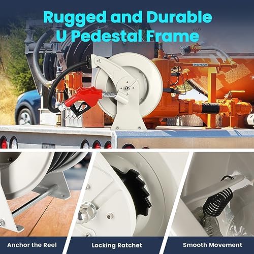 Fuel Hose Reel 1" x 33Ft, Retractable Ratchet Reel with Fueling Nozzle - Image 4