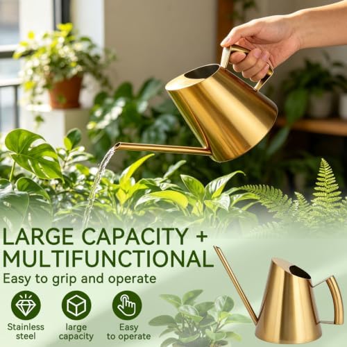 Watering Can, Stainless Steel Watering Can Plant Watering Can Indoor Watering Can Long Spout Indoor Watering Cans for House Plants(900ML) - Image 3