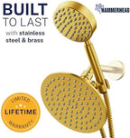 HammerHead Showers® Solid Metal Dual Shower Head Combo – BRUSHED GOLD – 8 Inch Rainfall High Flow Shower Head & Handheld Shower Head High Pressure with Hose 6ft - Hotel-Like Double Shower Heads - Image 2