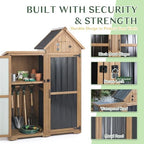 Outdoor Storage Cabinet Weatherproof with 3 Adjustable Shelves, 66'' H Wood & Metal Storage Shed with Lockable Doors & Waterproof Roof, Outside Garden Tool Sheds, Brown - Image 3