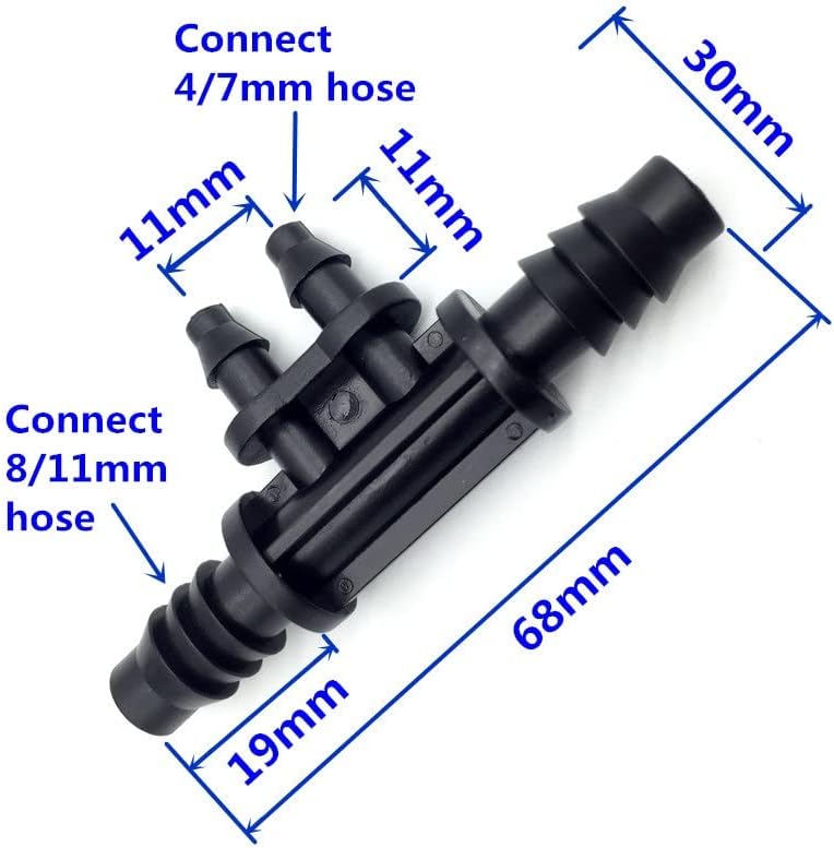 8 mm /1/4 "Micro Drip Irrigation Hose Barb Tee 8/11 (3/8 Inch) and 4/7 (1/4-inch) Pipe Four Ways Used to Garden - Image 3