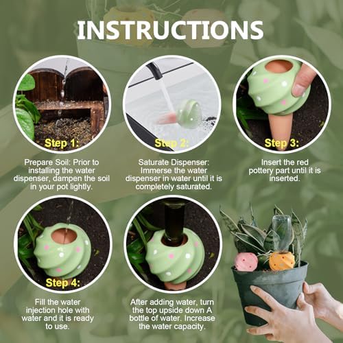 Joyeee Automatic Plant Watering Spikes 4 Pack, 210ML Terracotta Self-Watering Stakes, Vacation Plant Waterer for Potted Plants, Drip Irrigation Devices with 4 Colors Sea Spiral Design for Home Garden - Image 6