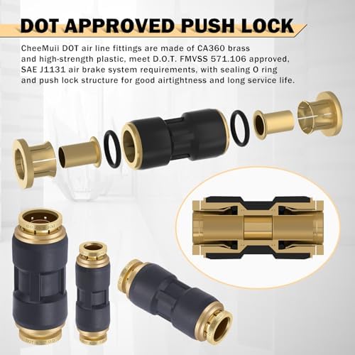 CheeMuii 32PCS Brass DOT Air Line Fittings DOT Quick Connect Straight Union - Image 3