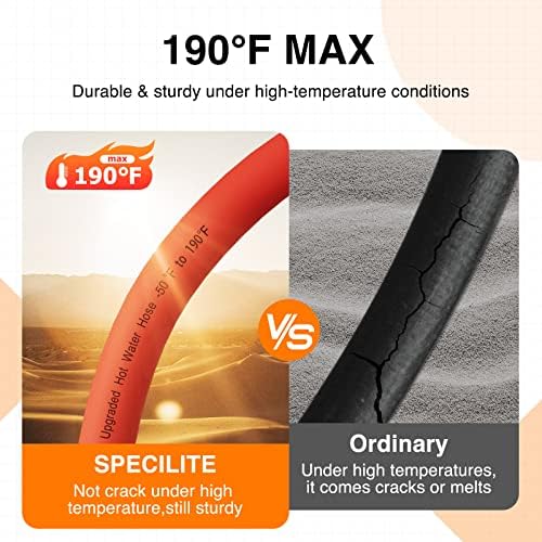 SPECILITE 5/8" x 50 ft Hot/Cold Water Hose + Garden Hose Adapter, Red, Rubber and Polymer, Garden Hose, Water Hose, 1 Pack - Image 3