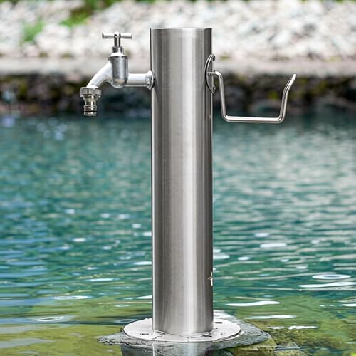 Stainless Steel Garden Water Column with Faucet, Outdoor Anti-Freeze Water Tap Fountain, Hose Connector for Irrigation & Washing, 2 Faucets, 50x20.5cm (19.7x8.1in) by Unknown