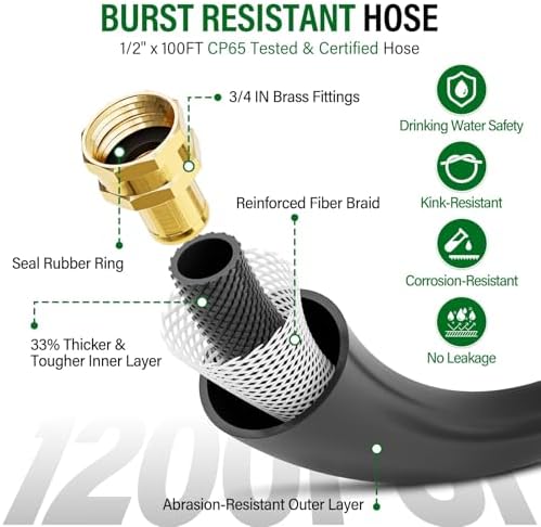 SPECILITE Retractable Hose Reel with 1/2'' x 100FT Water Pipe, 1200 PSI - Image 3