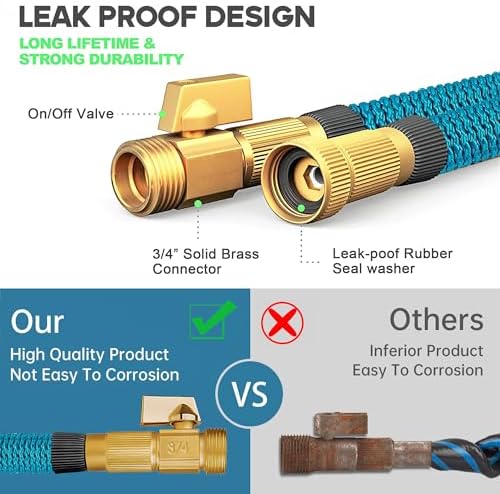 Expandable Garden Hose 50 ft Water Hose with 10 Function Spray Nozzle, Lightweight Flexible Hose with 3/4 Inch Solid Fittings and 4-Layer Latex Core, 50ft Retractable Stretch Hose (Blue) - Image 4