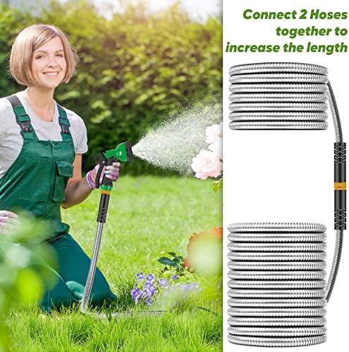 Unywarse Garden Hose 25FT Metal Water Hose with 10 Function Nozzle No-Kink - Image 6