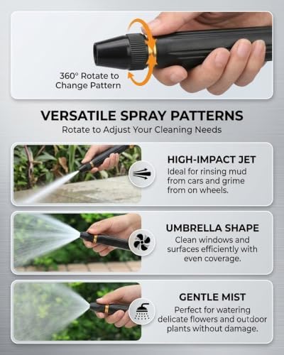 Home High Pressure Hose Nozzle with 3/4" Brass GHT Adapter,Heavy Duty Adjustable Twist Hose Nozzle Jet Sweeper Nozzles Fit Standard US/CA Garden Hose for Car & Yard Cleaning (3) - Image 5