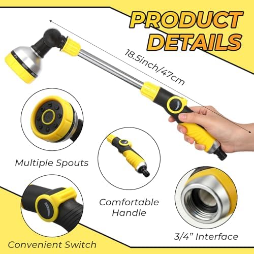 Hushee 4 Pcs Garden Watering Wand, 18.5 Inch Hose Watering Wand with 180° Rotating Head, Thumb Flow Control, 8 Spray Patterns, Garden Hose Nozzle Sprayer for Lawn, Plants, Car Wash - Image 2