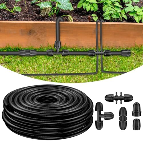 Pawfly 50 ft 1/2 Inch Drip Irrigation Tubing Main Tube, 1/2 Irrigation Tubing for Garden Irrigation System, Flexible PVC Main Line with 5 Barbed Locked Drip Irrigation Parts, 1/2" Drip Irrigation by Pawfly