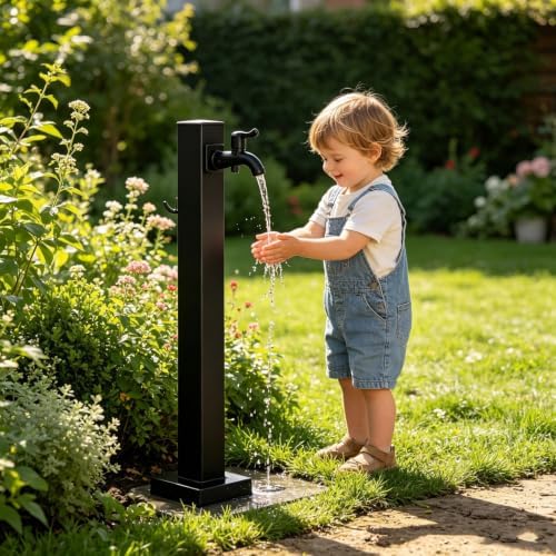 Outdoor Garden Water Column with Faucet & Spray Gun Hose Stand Stainless Steel Floor Mounted Hydrant Water Tap for Patio Backyard Car Wash Pet Bathing(Style 1,Height: 95cm/37.4in) by Gaommini