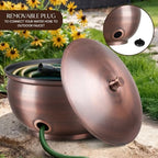 Monarch Abode Garden Hose Holder with Lid – Decorative Water Hose Holders for Outside, Smooth Metal Antique Copper Pot with Drainage, 100ft Waterhose Holder for Outside, Garden Storage Caddy - Image 4