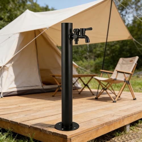 Outdoor Garden Irrigation Spigot Freestanding Garden Tap with Spray Gun, Black Stainless Steel Water Column, Weatherproof Hose Bib Patio, Lawn, Car Washing, Pet Bathing(Style 2,Height: 95cm/37.4in) - Image 7
