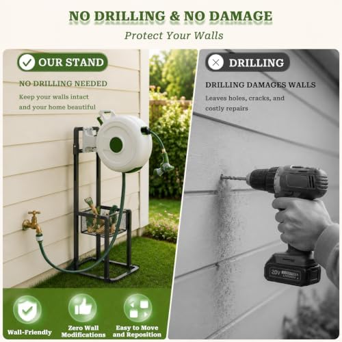 Retractable Hose Reel Stand, Ground Mounted, Adjustable, Fit Most Hose Reel - Image 2