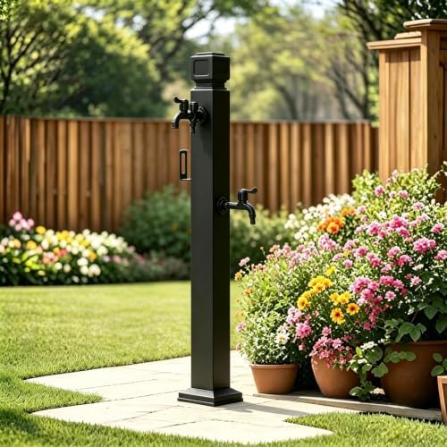Outdoor Stainless Steel Water Column Spigot, Freestanding Garden Hose Holder with Brass Faucet, Matte Black Decorative Fountain Water Post for Irrigation Washing(C,Height: 95cm/37.4in) by Lonmrrton