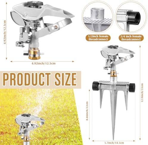 Landhoow 2 Pcs Lawn Sprinkler Heavy Duty Adjustable Pulsating Water Sprinkler Head with Spike Base Adjustable Spraying Area and Distance for Large Area Garden Lawn Yard Irrigation - Image 2