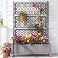 YITAHOME 43.3x17.7x61 in Planter Boxes Outdoor with Trellis, Resin Raised Garden Bed with Wheels & Drain Plug for Climbing Plants, Weather-Resistant Design Elevated Garden Bed with Trellis, Brown by YITAHOME