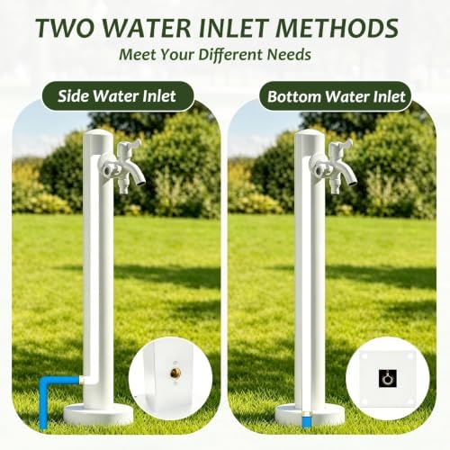 Outdoor Stainless Steel Garden Water Column, Freestanding Hose Stand with Double Faucet and Spray Gun, White Yard Hydrant for Gas Station, Car Washing(B,Height: 95cm/37.4in) - Image 4