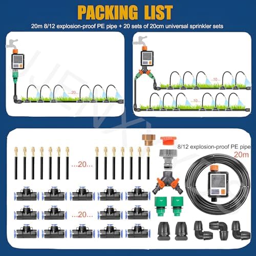 Garden Watering for Raised Beds,Adjustable Bendable Nozzle Copper Sprayer,with Smart Irrigation Controller,for Outdoor Plants, for Garden, Yard, Lawn, Greenhouse (20M/65.6FT+Controller) - Image 2
