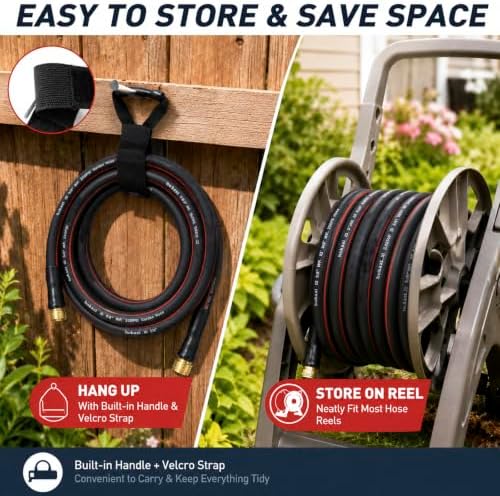 50FT Rubber Garden Hose, 5/8'' Flexible Water Hose & 3/4'' Brass Fittings - Image 4