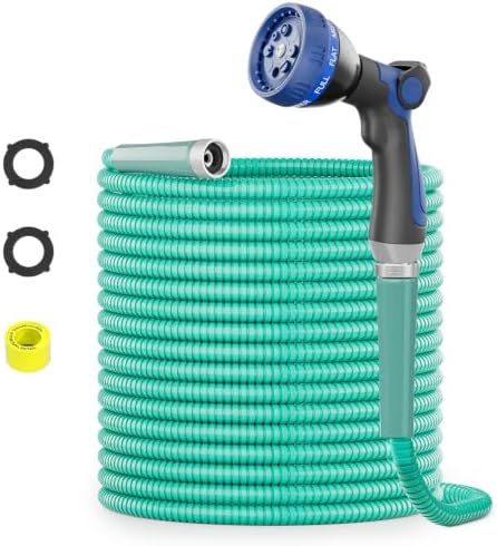 SPECILITE 25ft 304 Stainless Steel Metal Garden Hose(Aqua) with Blue Nozzle by SPECILITE