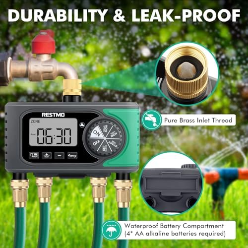 RESTMO 4-Zone Sprinkler Timer, Programmable Water Timer for Garden Hose - Image 4