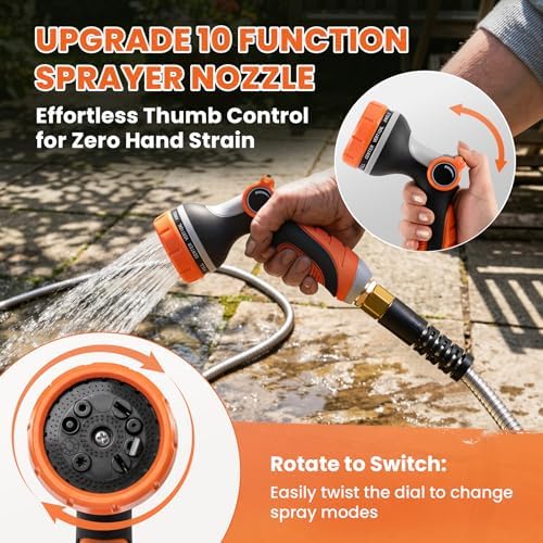 Cesun 100 ft Metal Garden Hose with 10 Function Nozzle, 100 foot x 5/8" - Image 6