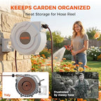 5/8 Inch 100ft Retractable Garden Hose Reel with Any-Length Lock Slow Auto Rewind Heavy Duty Hose Reel With 9-Pattern Nozzle 180° Swivel Bracket UV Resistant Wall Mounted Hose Reel for Outside - Image 2