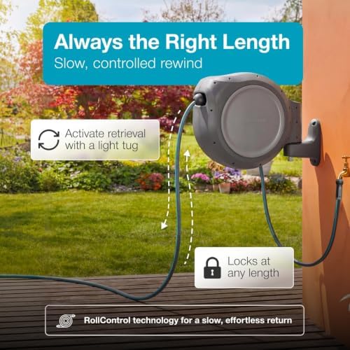 GARDENA Retractable Garden Hose Reel - 100 Feet - Auto Retract Hose Reel with 180° Swivel Wall Mount - Heavy Duty - Includes Spray Nozzle - 20505 - Image 4