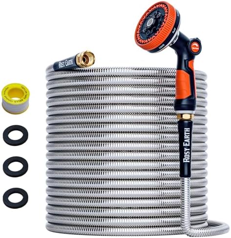 Rosy Earth 100ft Stainless Steel Garden Hose, Heavy Duty Metal Water Hose by RosyEarth