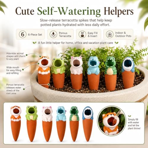 6 Pack Terracotta Self Watering Spikes, Animal Shaped Plant Waterers (#A) - Image 3