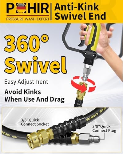 3/8" Pressure Washer Hose 200ft 4800PSI with Swivel Quick Connector - Image 4