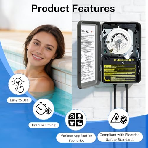 T104 24-Hour Mechanical Time Switch 40A DPST, for Pool Pumps, Water Heaters - Image 4