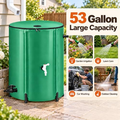 Rain Catchers for Outside, 53 Gallon Collapsible Rain Barrel with Spigot - Image 7