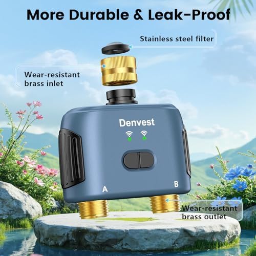 WiFi Water Timer for Garden Hose with Brass Inlet,Smart Hose Timer with WiFi Hub, APP & Voice Control,Up to 20 Watering Plans, 2-Zone Sprinkler Drip Irrigation System Controller for Yard Lawn Watering - Image 2