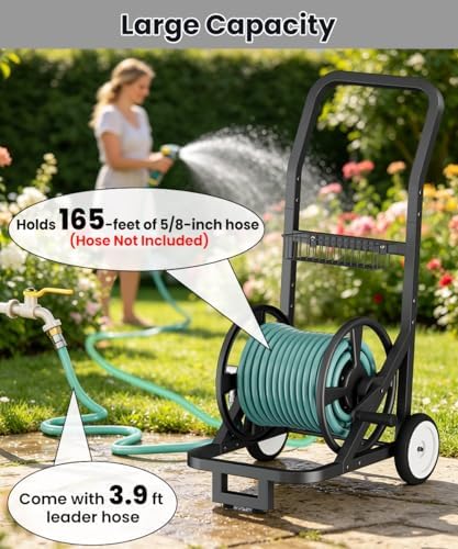 Artigarden Garden Hose Reel Cart with Wheels, Outdoor Water Hose Cart Black - Image 4