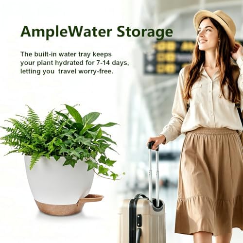 Plant Pots for Indoor 9/8/7/6.5/6/5 Inch, Self Watering Planter Pots with Drainage Holes and Saucers, 6Pcs Plastic Flower Pots for Indoor & Outdoor Plants（White） - Image 5