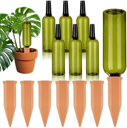 TINSKY 6 Sets Plant Watering Devices Terracotta Self Watering Spikes and 26 Oz Plastic Green Bottles Slow Release Vacation Plant Waterer Automatic Planter Insert for Indoor Outdoor Plants by TINSKY