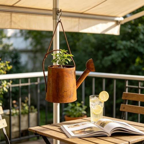 Distressed Rusty Metal Watering Can Planter Vintage Industrial - Image 4
